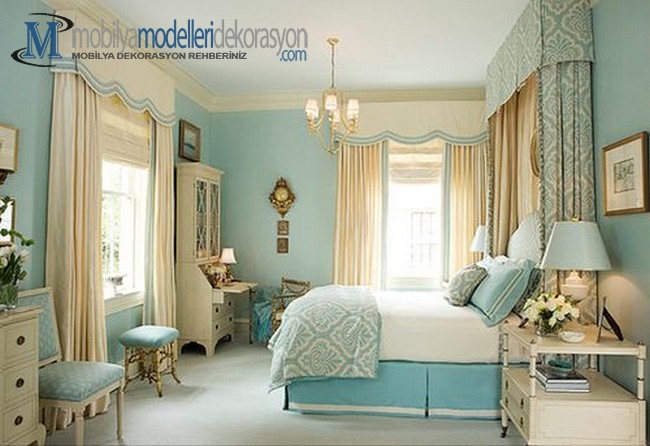Mavi krem vintage yatak odası takımı
