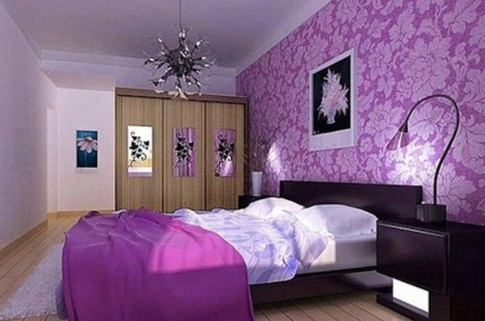Mor yatak odasi dekorasyon fikirleri